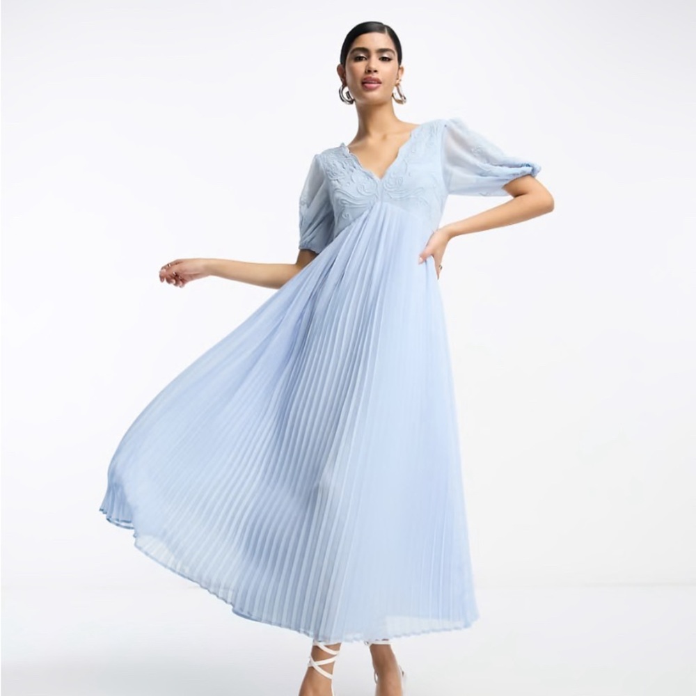 ASOS DESIGN pleated embroidery maxi dress with cutwork